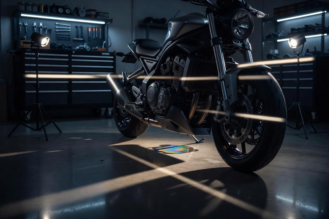 Oświetlenie garażu motocyklisty - gdzie ustawić lampy, żeby widzieć wycieki